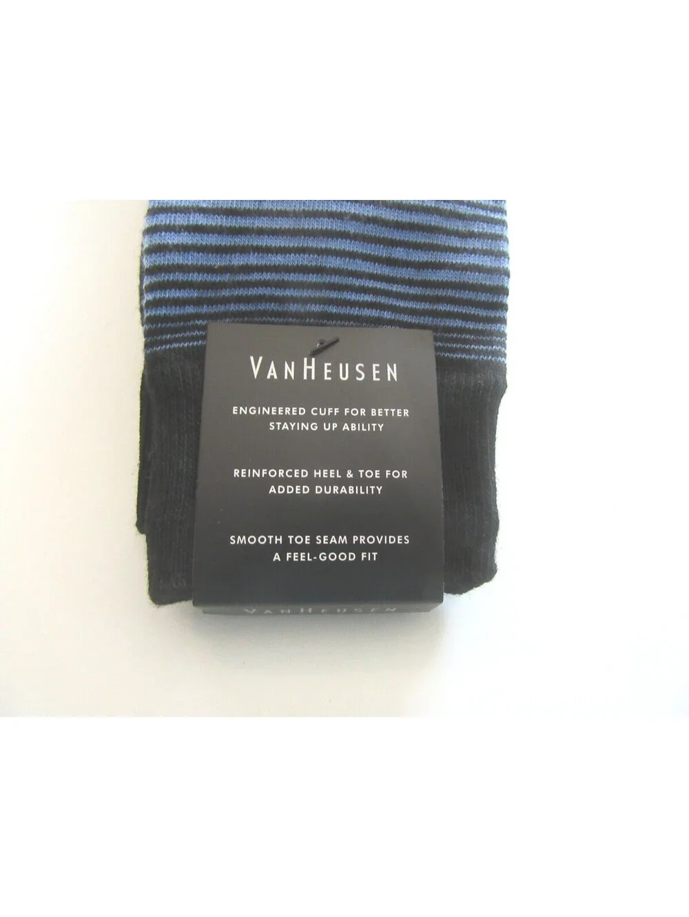 Van Heusen Premium Crew Dress Socks Black & Blue Stripe /Black 4 Pack NWT